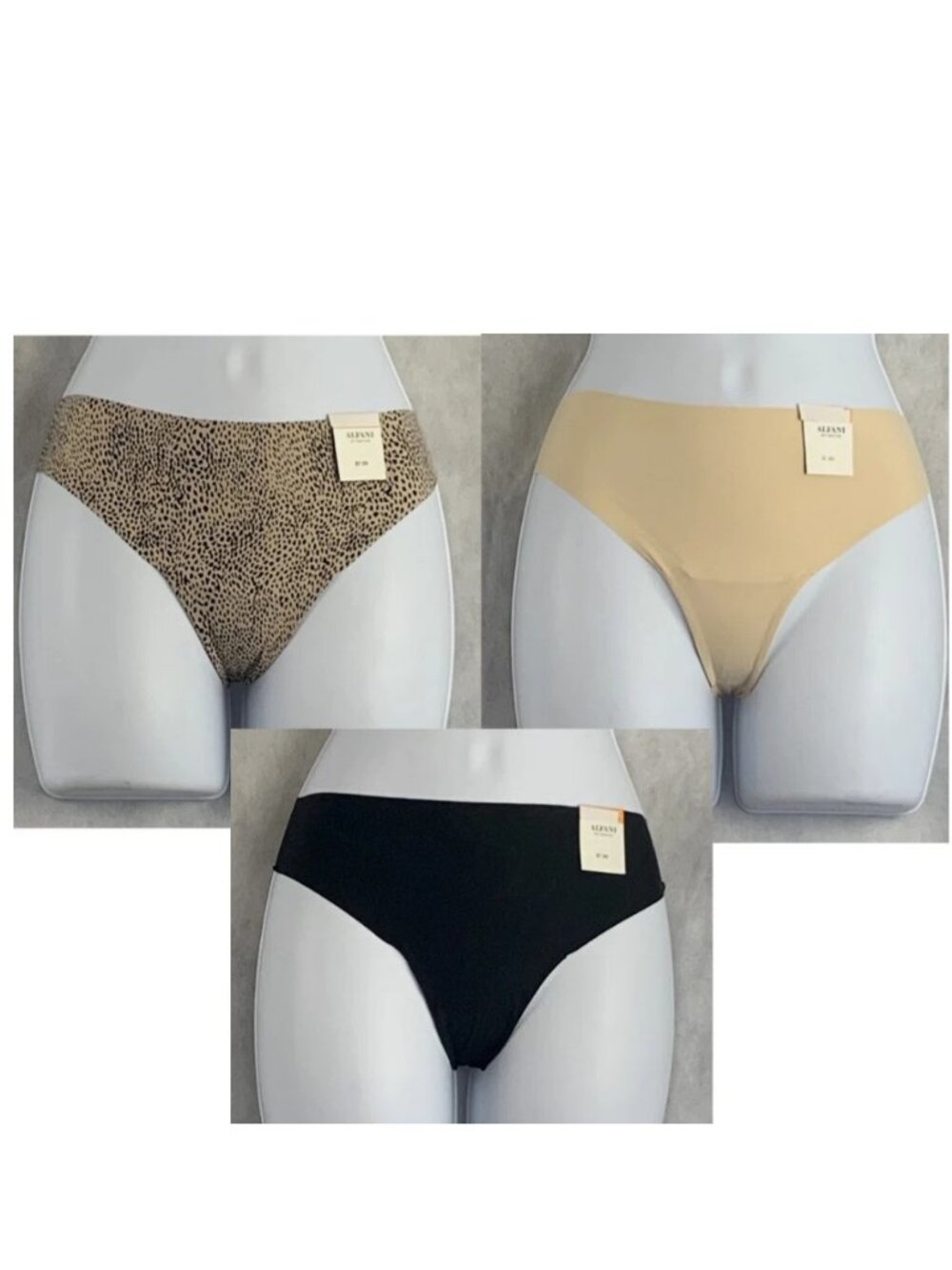 Alfani Women's 3-Pack Laser-Cut Thong Panty Underwear, Variety Multi, Large